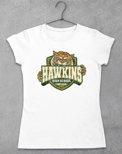 Hawkins High School Tiger Logo Womens T-Shirt 8-10 / White  - Off World Tees