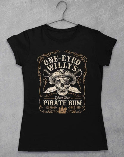 One-Eyed Willy's Goon Cove Rum Womens T-Shirt 8-10 / Black  - Off World Tees