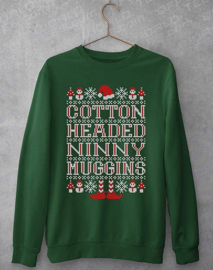 Cotton Headed Ninny Muggins Festive Knitted-Look Sweatshirt S / Bottle Green  - Off World Tees