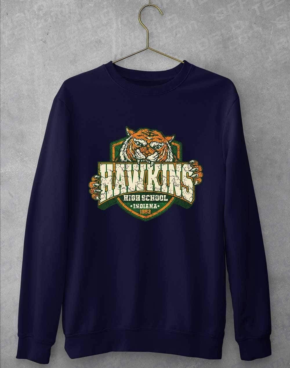 Hawkins High School Tiger Logo Sweatshirt S / Oxford Navy  - Off World Tees