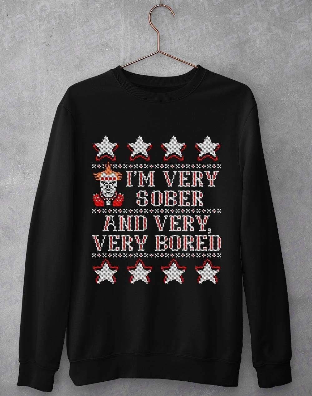 Im Very Sober and Very Very Bored Festive Knitted-Look Sweatshirt S / Black  - Off World Tees