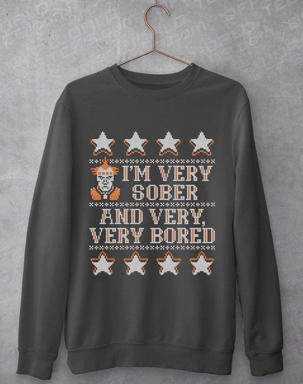 Im Very Sober and Very Very Bored Festive Knitted-Look Sweatshirt S / Charcoal  - Off World Tees