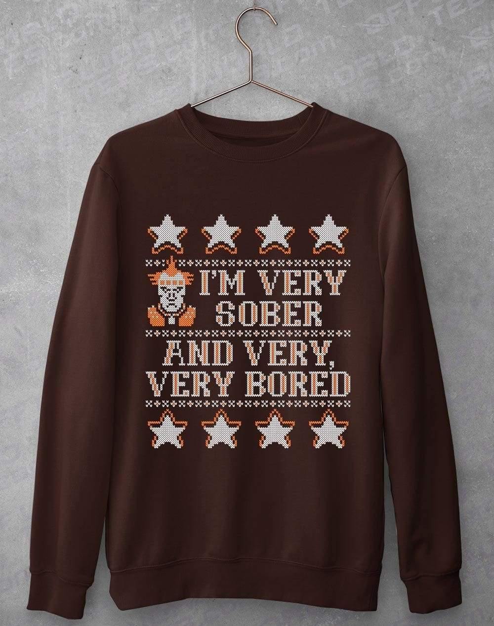 Im Very Sober and Very Very Bored Festive Knitted-Look Sweatshirt S / Chocolate  - Off World Tees