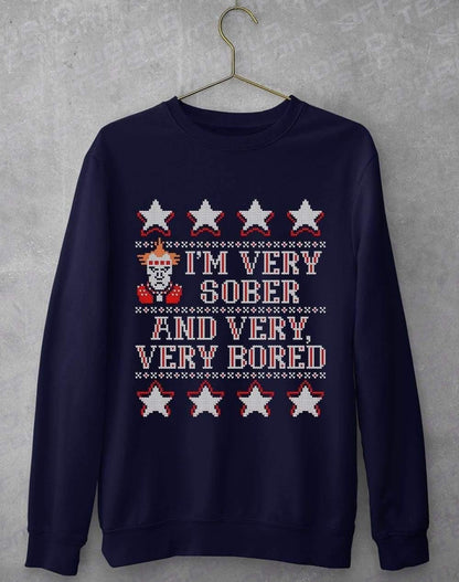 Im Very Sober and Very Very Bored Festive Knitted-Look Sweatshirt S / Navy  - Off World Tees