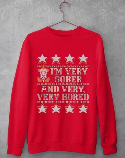 Im Very Sober and Very Very Bored Festive Knitted-Look Sweatshirt S / Red  - Off World Tees