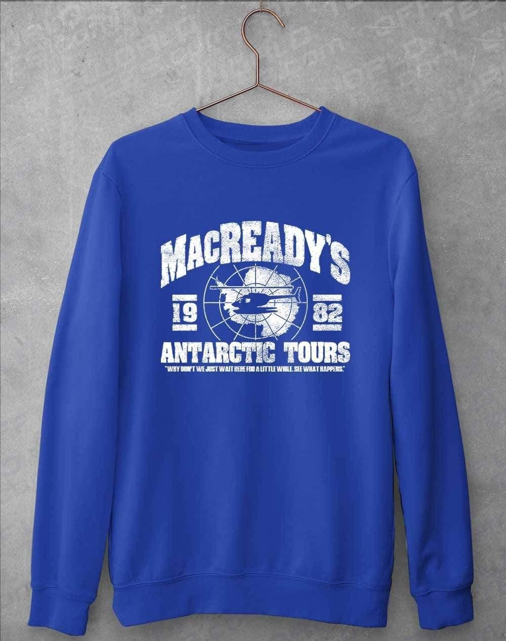 MacReady's Antarctic Tours 1982 Sweatshirt S / Royal Blue  - Off World Tees