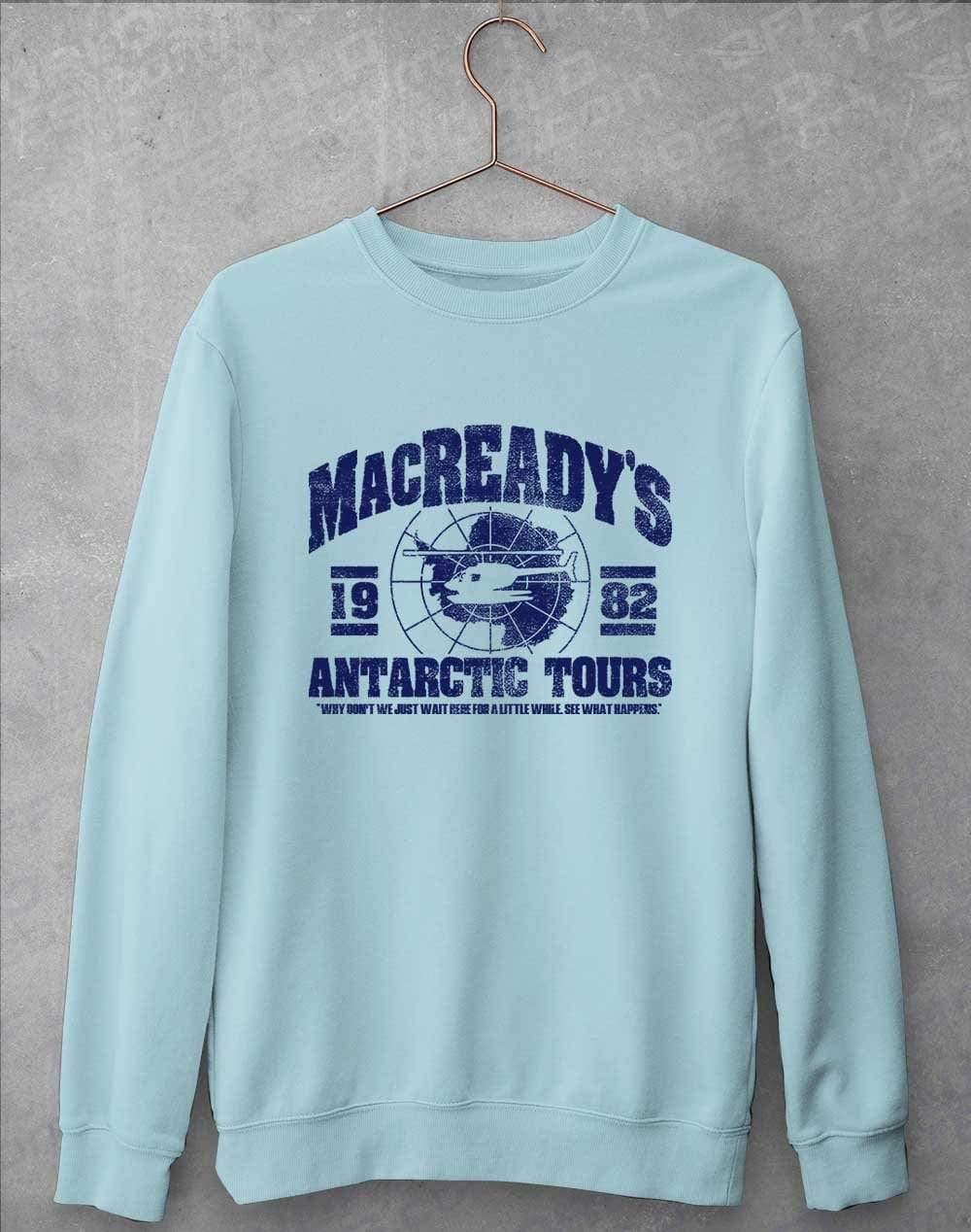 MacReady's Antarctic Tours 1982 Sweatshirt S / Sky Blue  - Off World Tees