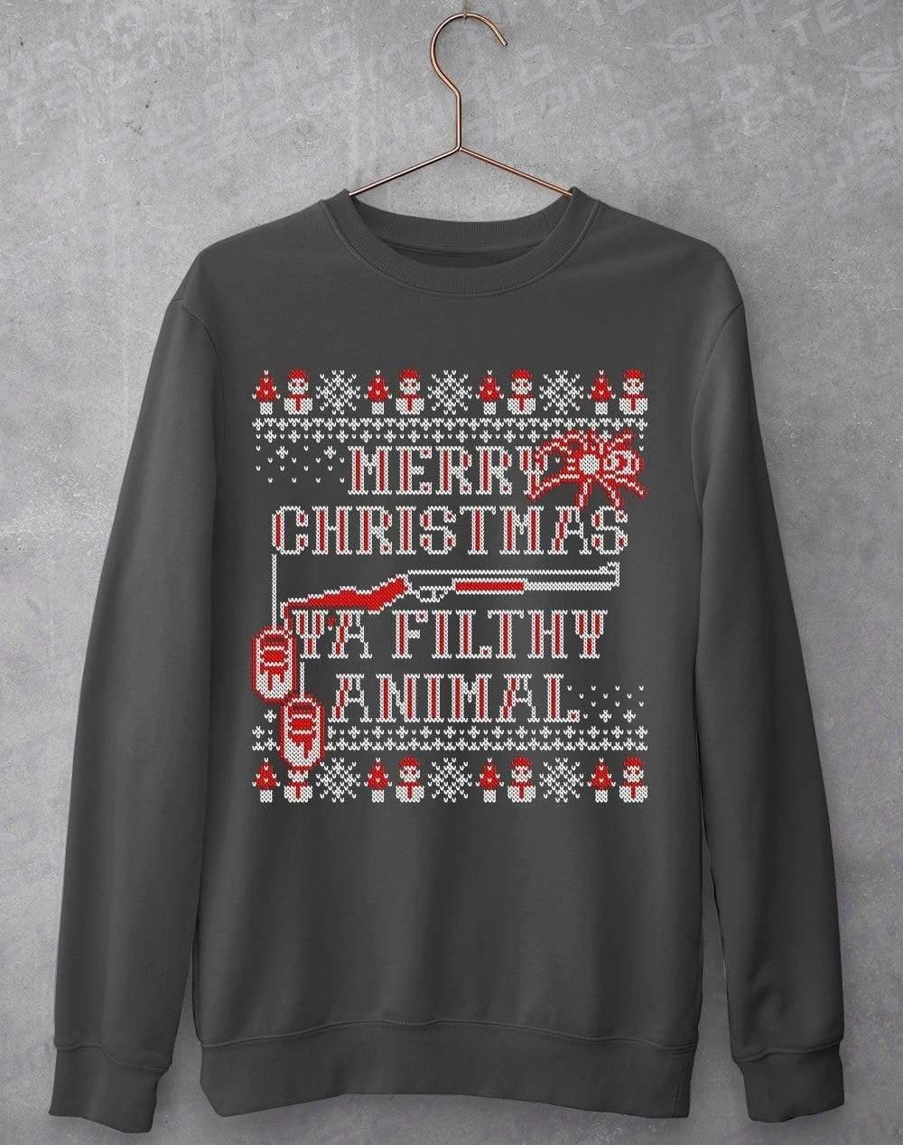 Merry Christmas Ya Filthy Animal Sweatshirt S / Charcoal  - Off World Tees