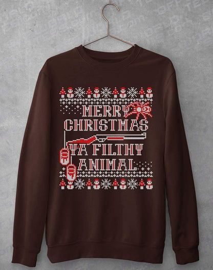 Merry Christmas Ya Filthy Animal Sweatshirt S / Dark Chocolate  - Off World Tees