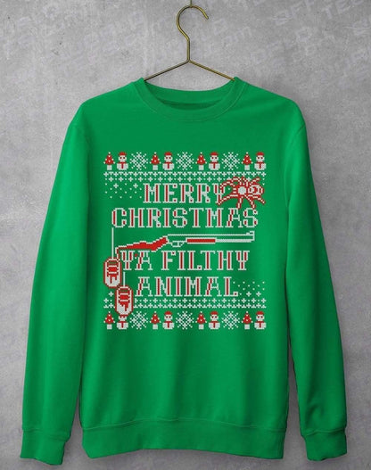 Merry Christmas Ya Filthy Animal Sweatshirt S / Irish Green  - Off World Tees