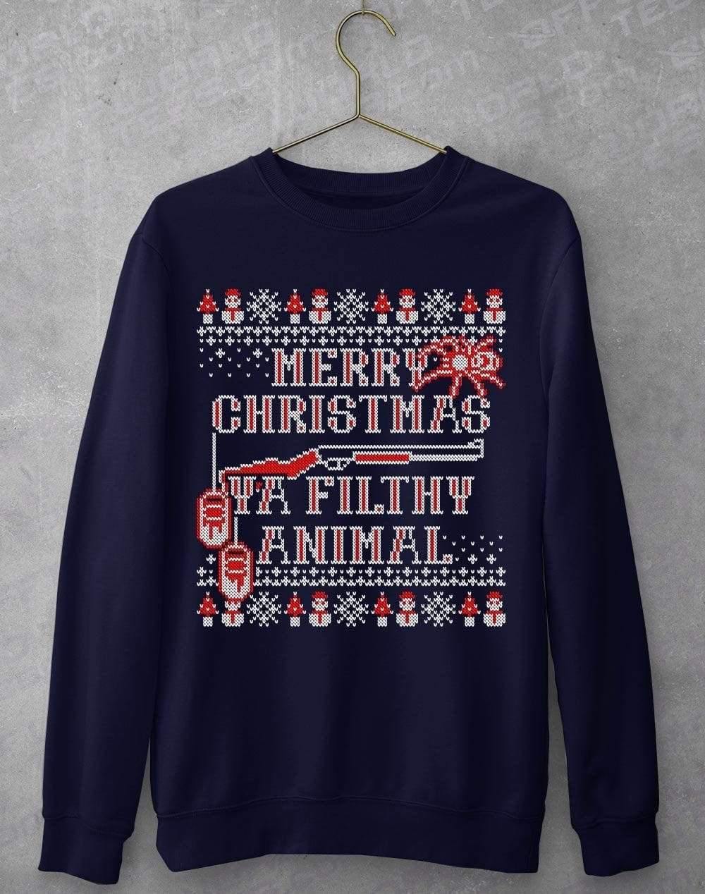 Merry Christmas Ya Filthy Animal Sweatshirt S / Navy  - Off World Tees
