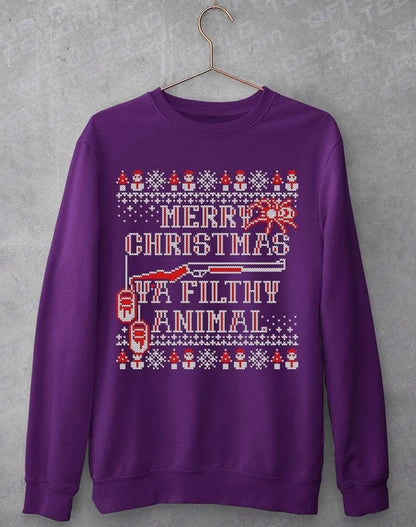 Merry Christmas Ya Filthy Animal Sweatshirt S / Purple  - Off World Tees