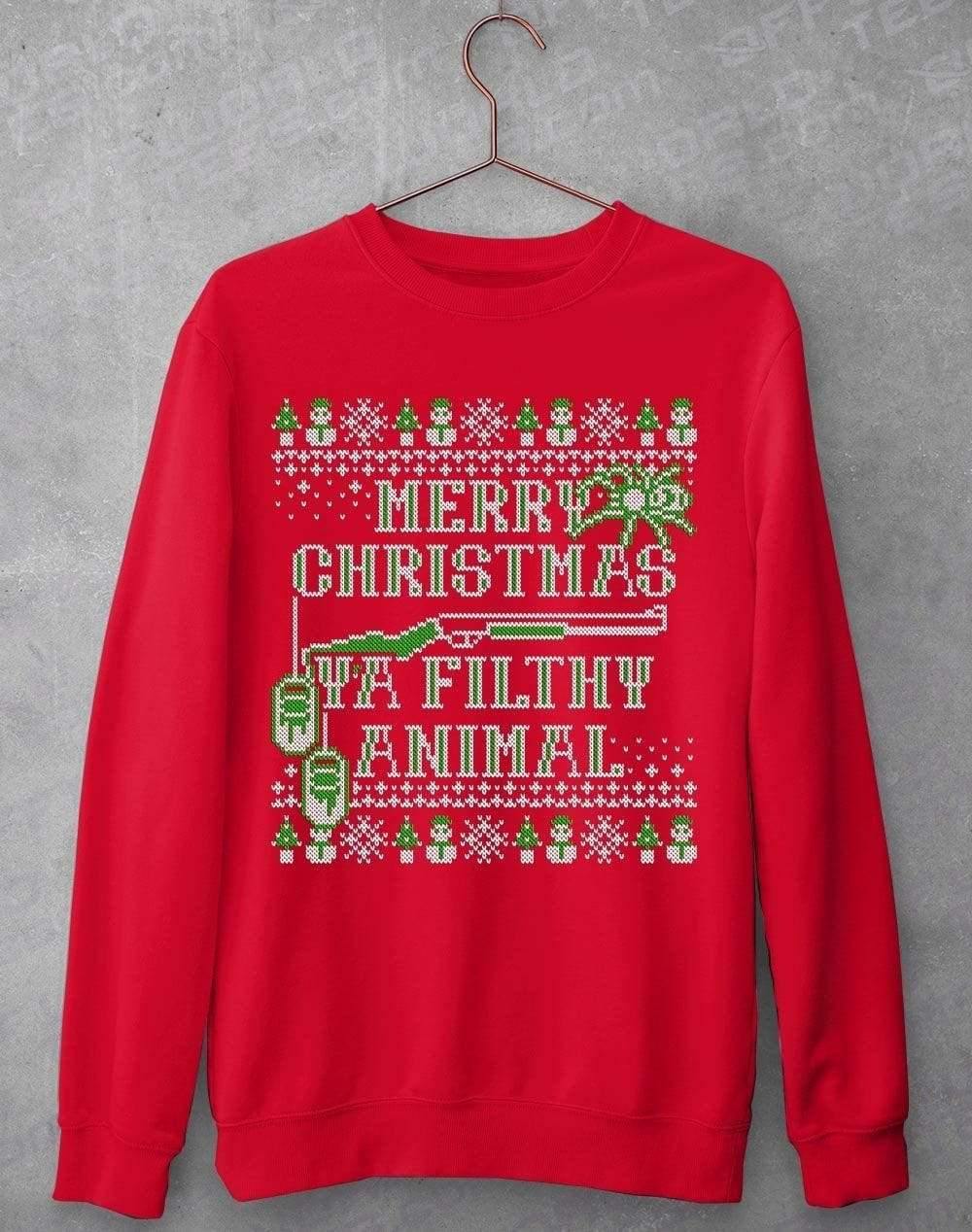 Merry Christmas Ya Filthy Animal Sweatshirt S / Red  - Off World Tees
