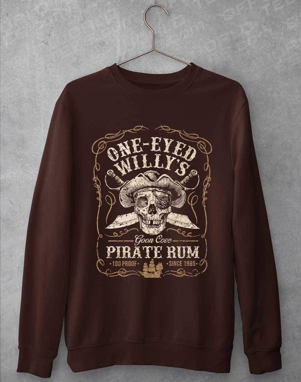One-Eyed Willy's Goon Cove Rum Sweatshirt S / Hot Chocolate  - Off World Tees