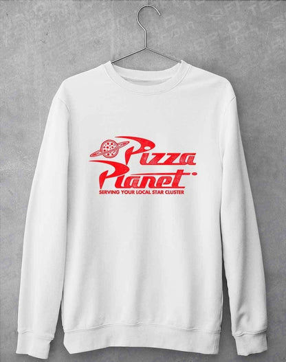 Pizza Planet Distressed Logo Sweatshirt S / Arctic White  - Off World Tees
