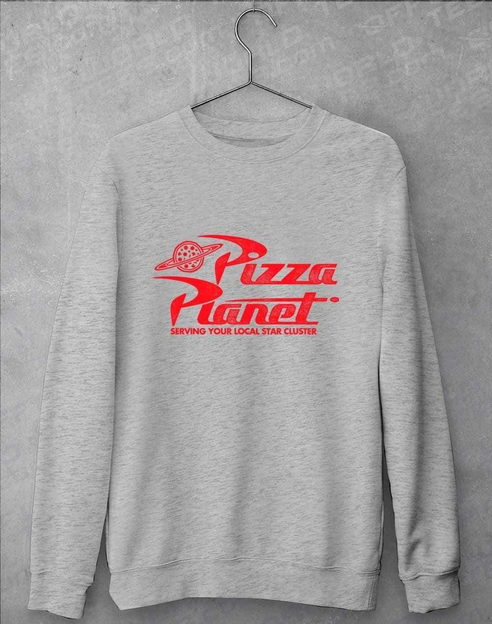 Pizza Planet Distressed Logo Sweatshirt S / Heather Grey  - Off World Tees