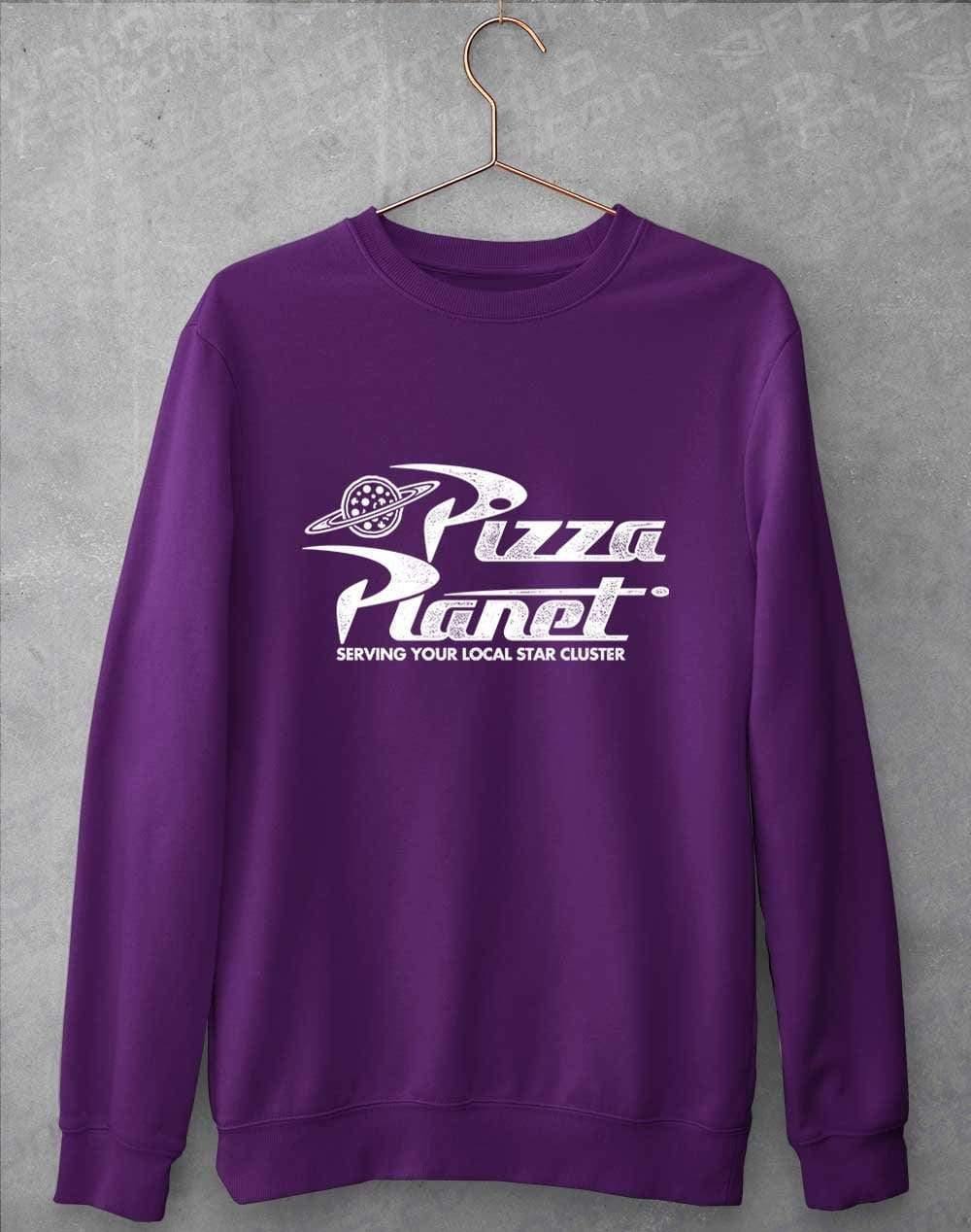 Pizza Planet Distressed Logo Sweatshirt S / Purple  - Off World Tees