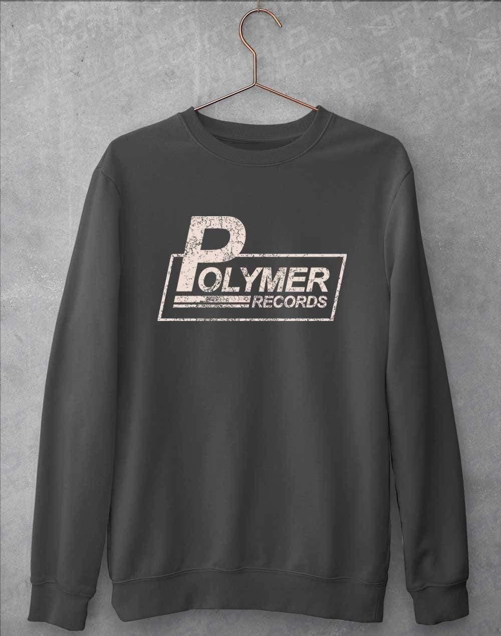 Polymer Records Distressed Logo Sweatshirt S / Charcoal  - Off World Tees