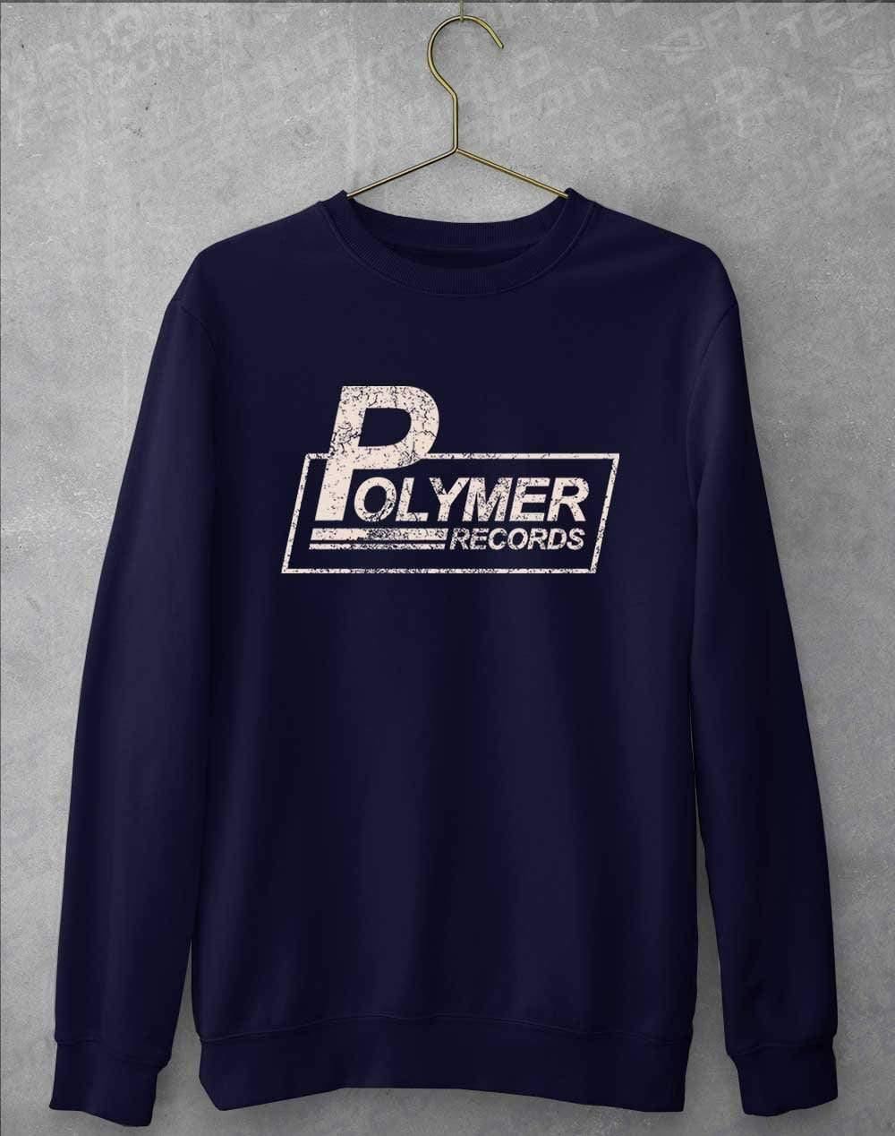 Polymer Records Distressed Logo Sweatshirt S / Oxford Navy  - Off World Tees