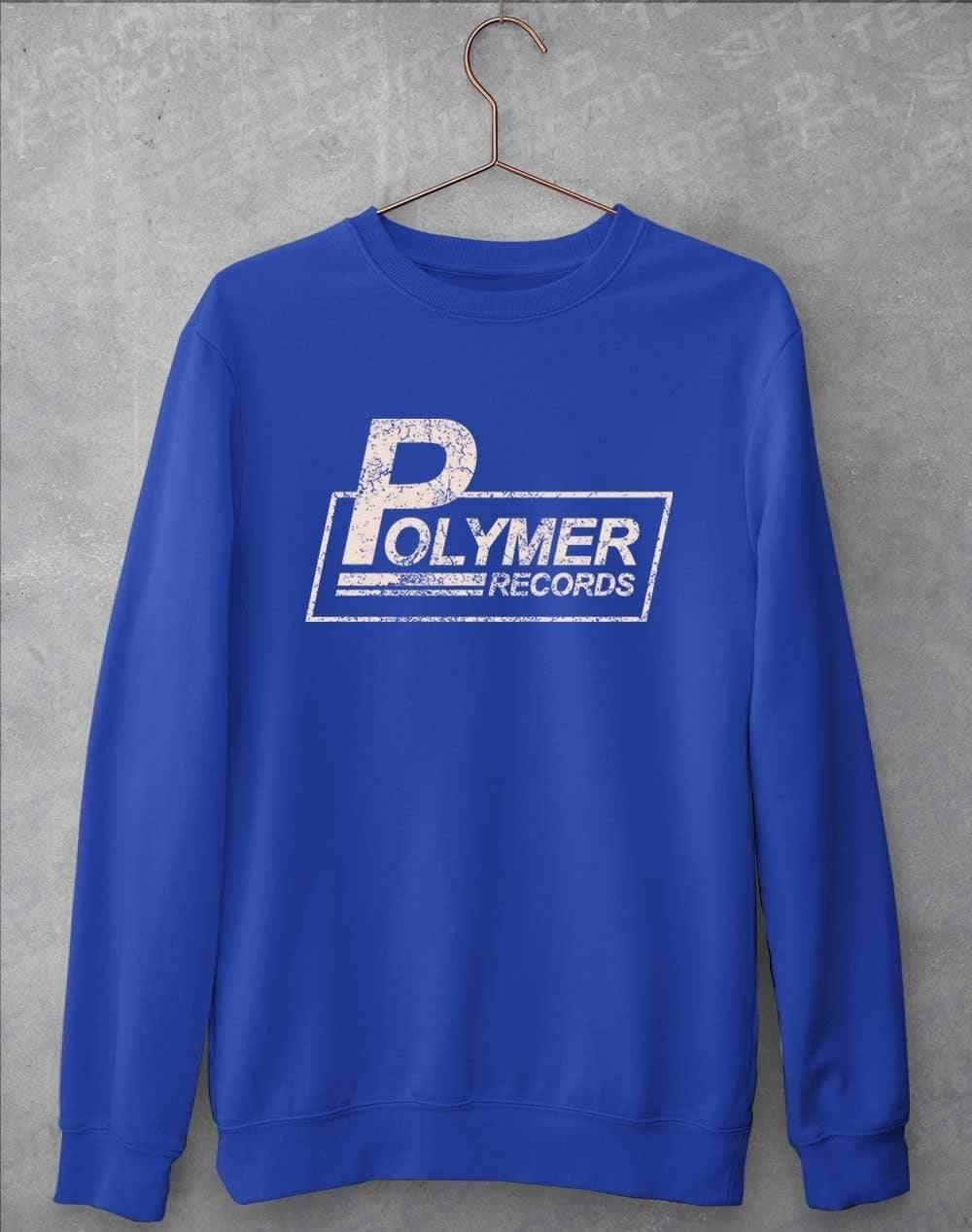 Polymer Records Distressed Logo Sweatshirt S / Royal Blue  - Off World Tees