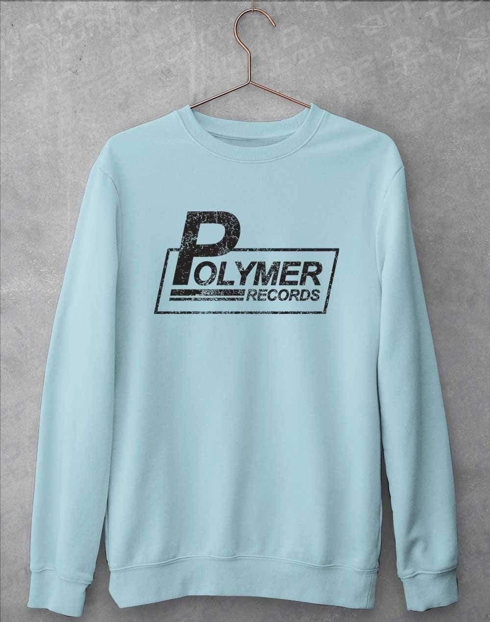 Polymer Records Distressed Logo Sweatshirt S / Sky Blue  - Off World Tees