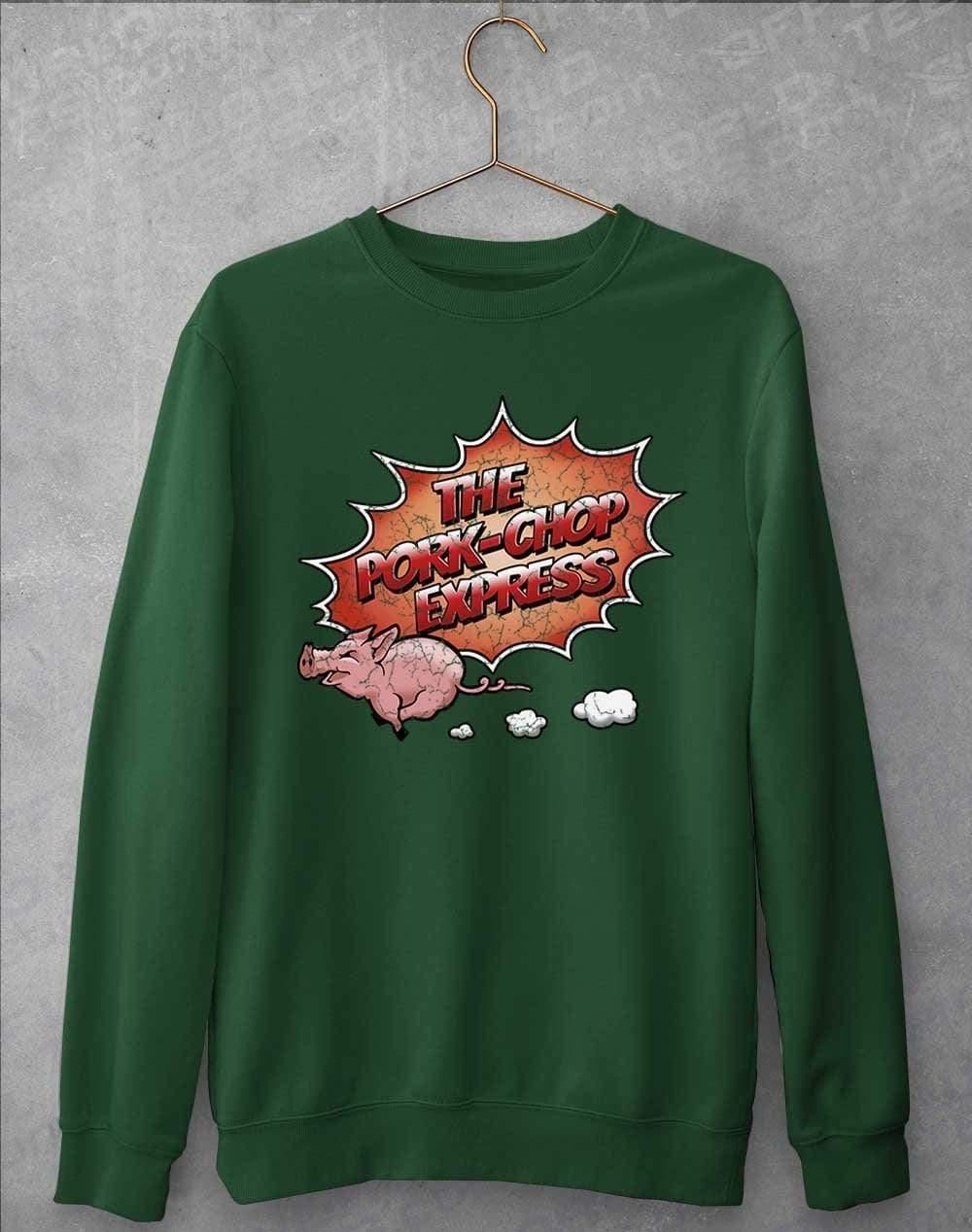 Pork Chop Express Distressed Logo Sweatshirt S / Bottle Green  - Off World Tees