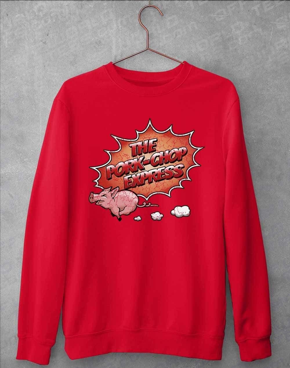 Pork Chop Express Distressed Logo Sweatshirt S / Fire Red  - Off World Tees