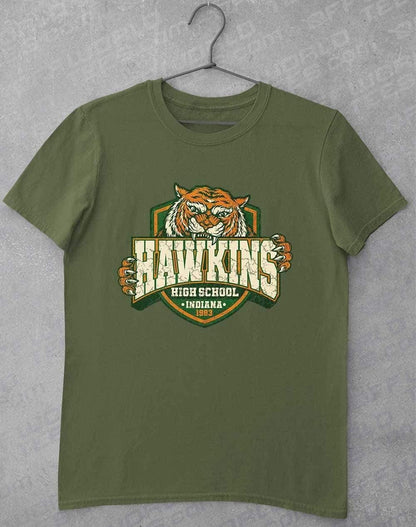 Hawkins High School Tiger Logo T-Shirt S / Military Green  - Off World Tees