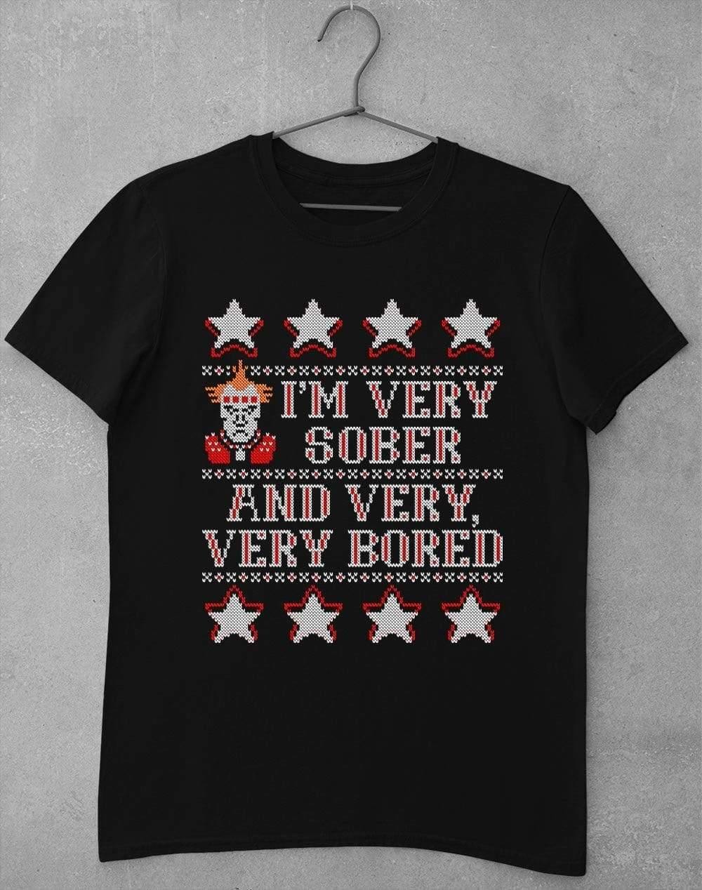 I'm Very Sober and Very Very Bored Festive Knitted-Look T-Shirt S / Black  - Off World Tees