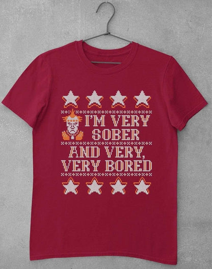 I'm Very Sober and Very Very Bored Festive Knitted-Look T-Shirt S / Cardinal Red  - Off World Tees