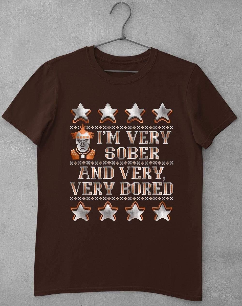 I'm Very Sober and Very Very Bored Festive Knitted-Look T-Shirt S / Dark Chocolate  - Off World Tees