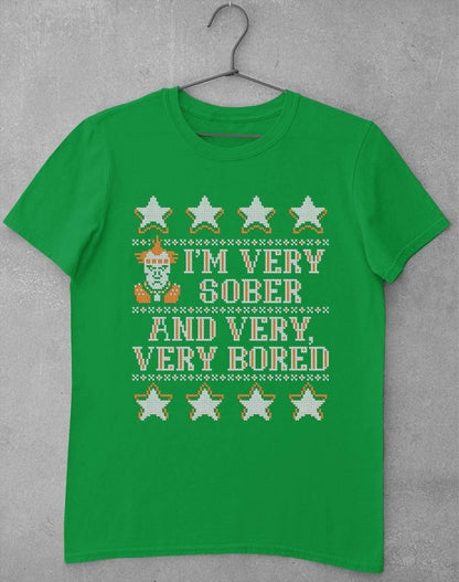 I'm Very Sober and Very Very Bored Festive Knitted-Look T-Shirt S / Irish Green  - Off World Tees