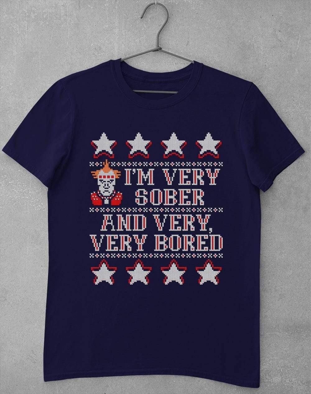 I'm Very Sober and Very Very Bored Festive Knitted-Look T-Shirt S / Navy  - Off World Tees
