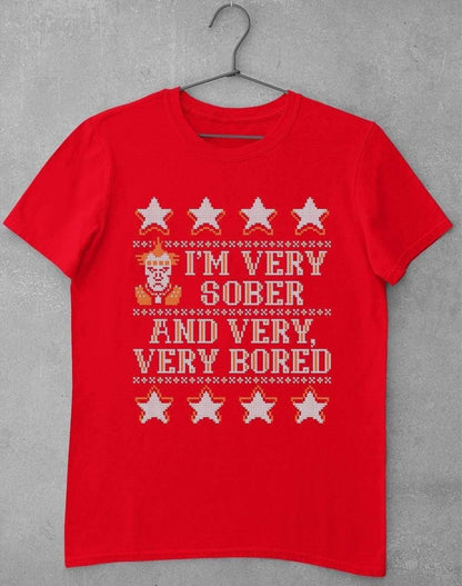 I'm Very Sober and Very Very Bored Festive Knitted-Look T-Shirt S / Red  - Off World Tees