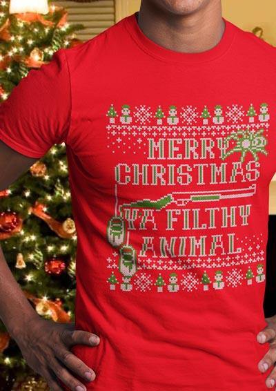 Merry Christmas Ya Filthy Animal Festive Knitted-Look T-Shirt  - Off World Tees