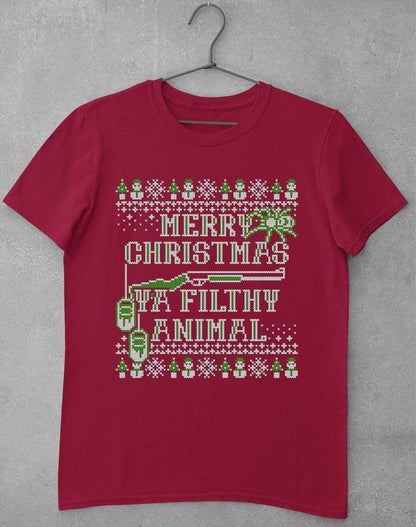 Merry Christmas Ya Filthy Animal Festive Knitted-Look T-Shirt S / Cardinal Red  - Off World Tees