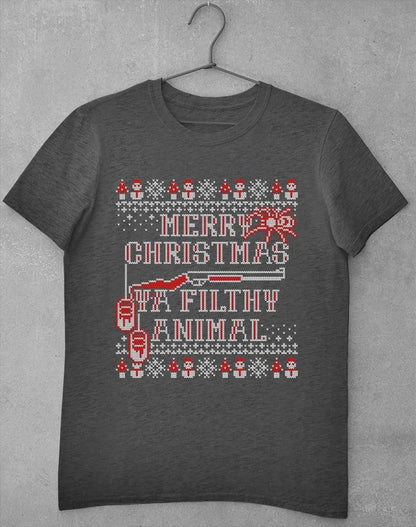 Merry Christmas Ya Filthy Animal Festive Knitted-Look T-Shirt S / Dark Heather  - Off World Tees