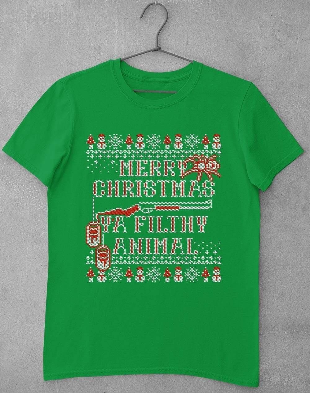 Merry Christmas Ya Filthy Animal Festive Knitted-Look T-Shirt S / Irish Green  - Off World Tees