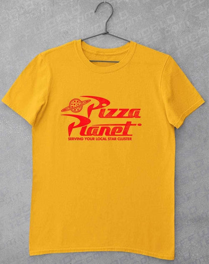 Pizza Planet Distressed Logo T-Shirt S / Gold  - Off World Tees