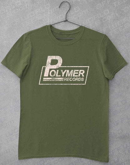 Polymer Records Distressed Logo T-Shirt S / Military Green  - Off World Tees