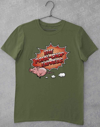 Pork Chop Express Distressed Logo T-Shirt S / Military Green  - Off World Tees
