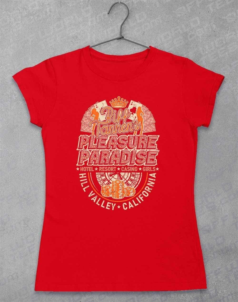 Biff Tannen's Pleasure Paradise Women's T-Shirt 8-10 / Red  - Off World Tees