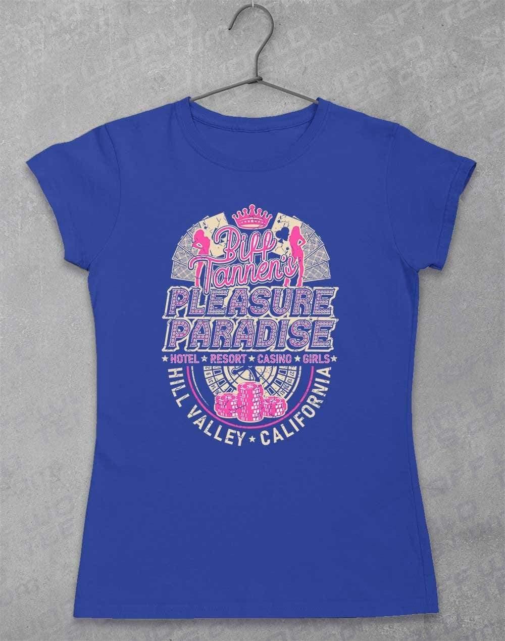 Biff Tannen's Pleasure Paradise Women's T-Shirt 8-10 / Royal  - Off World Tees