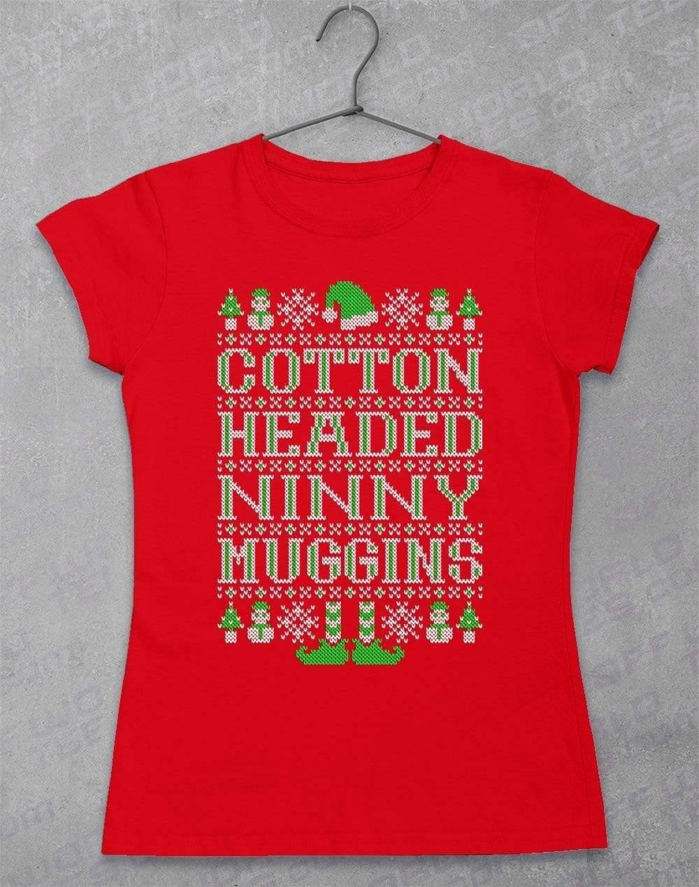 Cotton Headed Ninny Muggins Festive Knitted-Look Women's T-Shirt 8-10 / Red  - Off World Tees