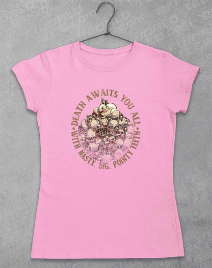Death Awaits You Womens T-Shirt 8-10 / Light Pink  - Off World Tees