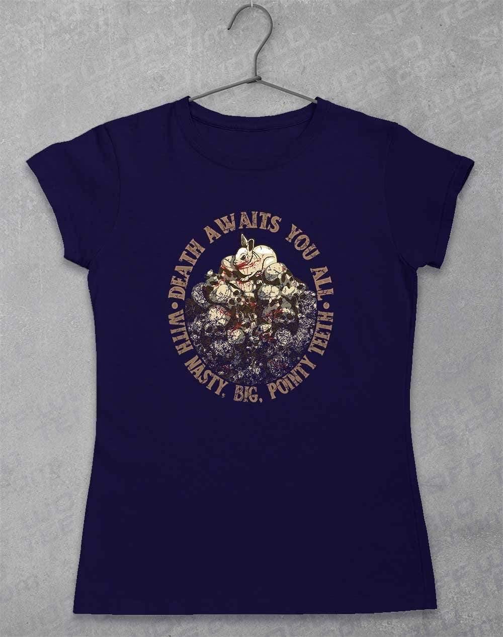 Death Awaits You Womens T-Shirt 8-10 / Navy  - Off World Tees