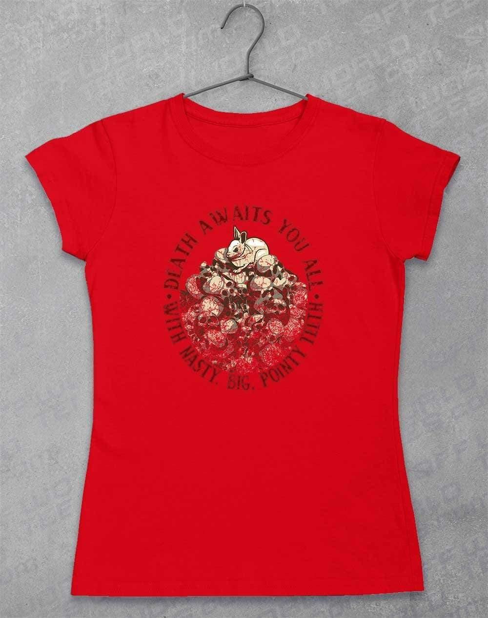 Death Awaits You Womens T-Shirt 8-10 / Red  - Off World Tees