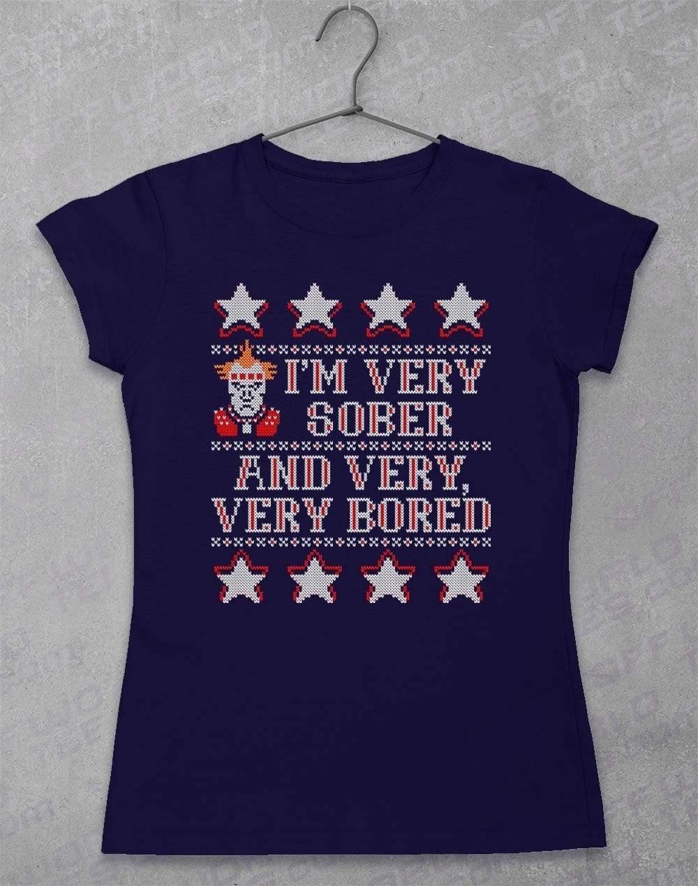 I'm Very Sober and Very Very Bored Festive Knitted-Look Women's T-Shirt 8-10 / Navy  - Off World Tees