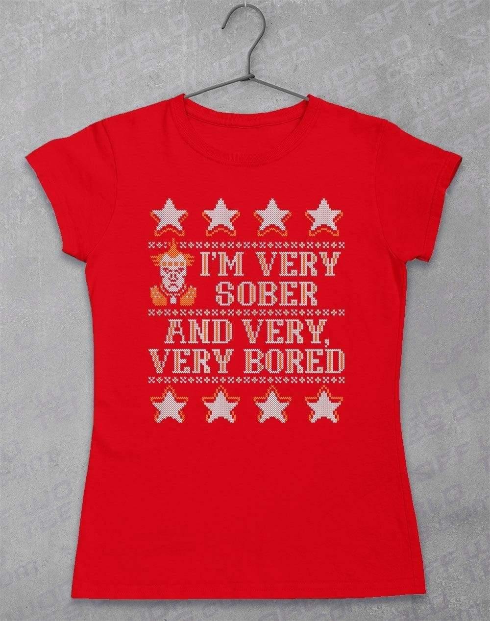 I'm Very Sober and Very Very Bored Festive Knitted-Look Women's T-Shirt 8-10 / Red  - Off World Tees