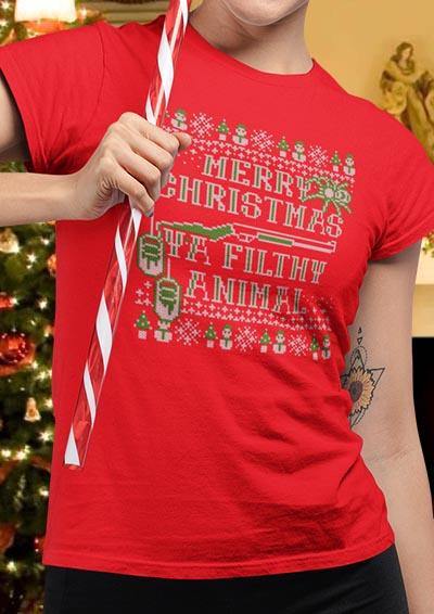 Merry Christmas Ya Filthy Animal Festive Knitted-Look Womens T-Shirt  - Off World Tees
